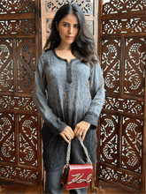 Velvet Noir Chikankari Ombre Short Kurta